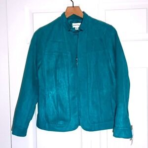 NWT Studio Works Womens Faux Suede Jacket Size 4P Teal Spice Western Boho Chic